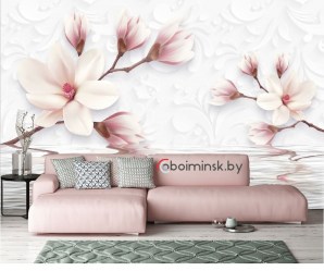 Фотообои De-Art Магнолия 3Д в интерьере гостиной